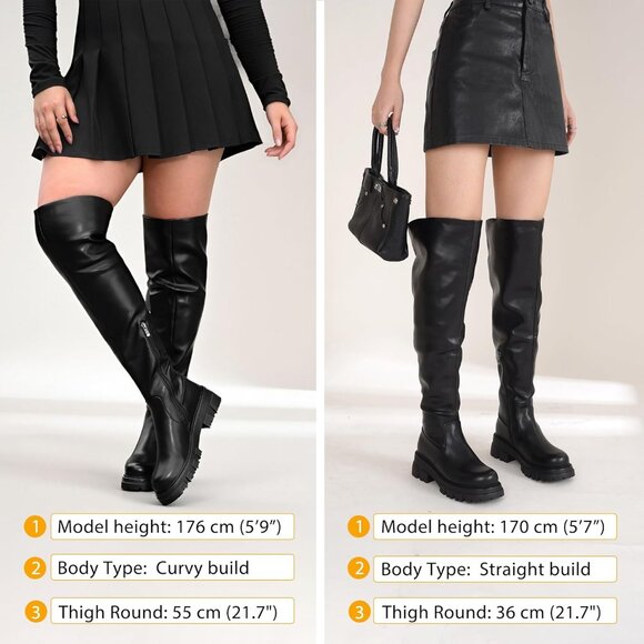Women Synthetic Platform Over The Knee Lug Sole Chunky Heel Curve-friendly Boots - Picture 4 of 9